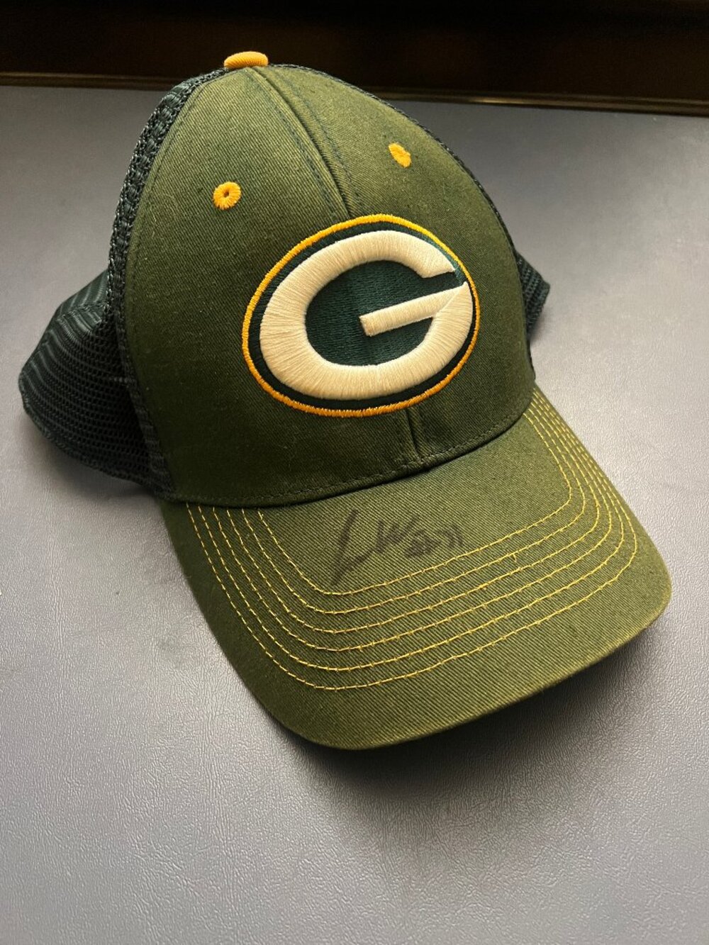 Green Bay Packers Baseball Hat Green Mesh Snapback Signed Brim One Size
